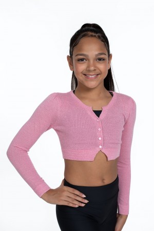 Top Bloch Flo Active Erin Lurex Knit Cardigan Bambino Rosa | ITZPD22290