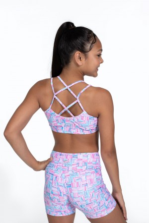 Top Bloch Flo Active Remi Criss Cross Back Bra Bambino Geo Cubes | UITND53311