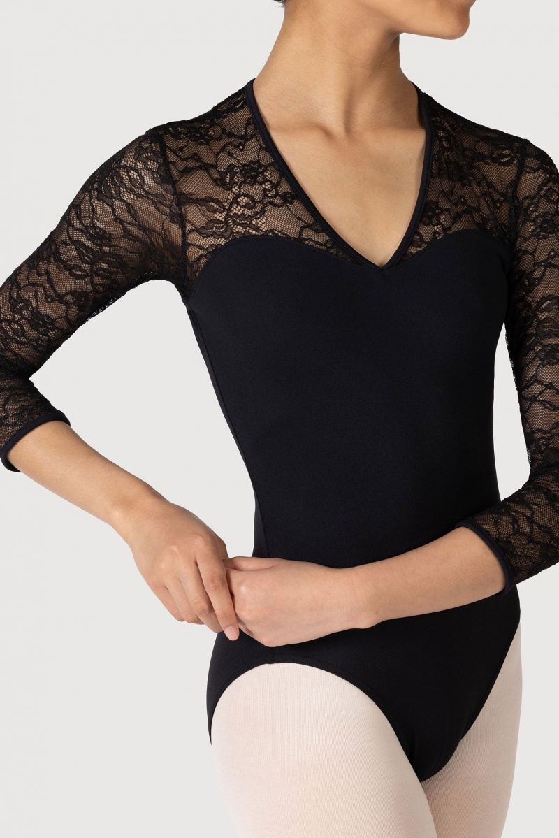 Body Bloch Kate 3/4 Sleeve Pizzo Donna Nere | FITHY60435