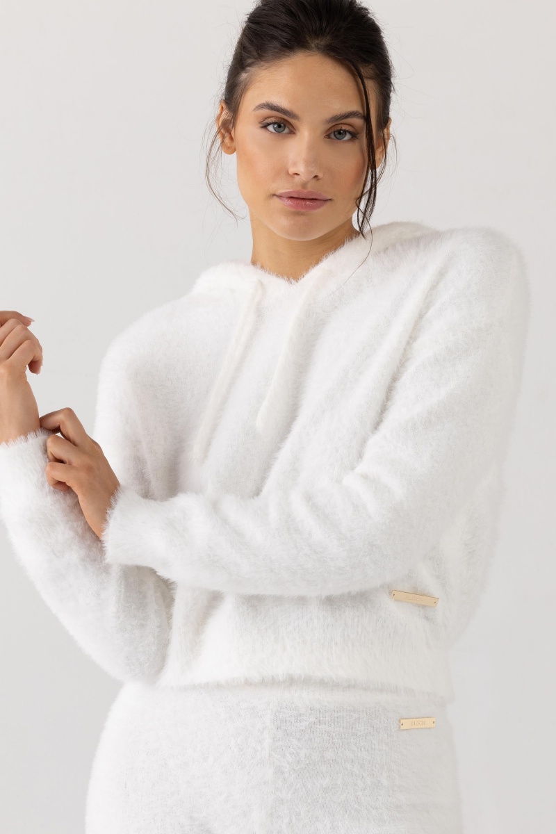 Maglieria Bloch Eyelash Knit Hoodie Donna Crema | XITBH23960