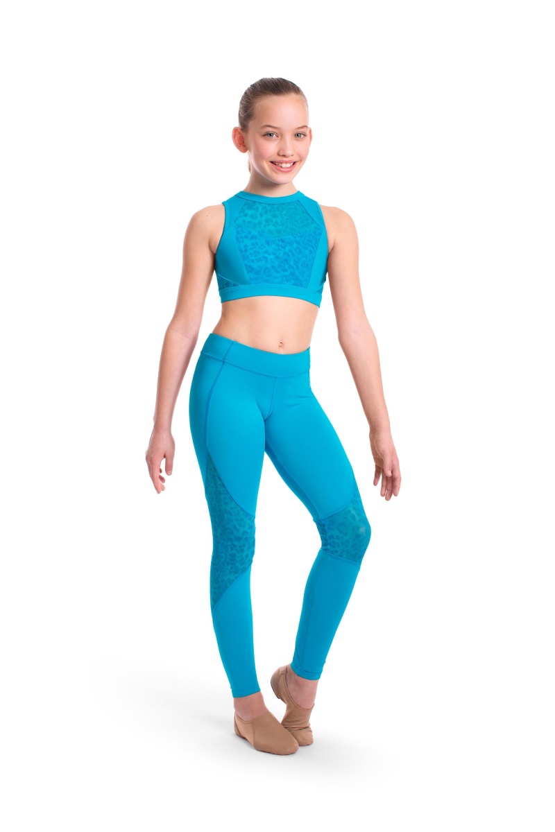 Pantaloni Bloch Asher Animal Printed Mesh Panelled Full Length Tight Bambino Verde Acqua | ITEAH54616