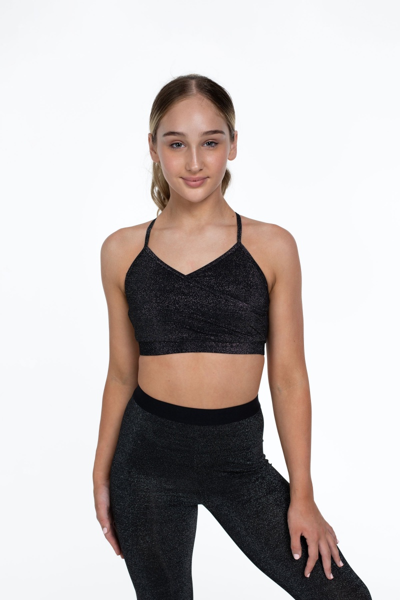 Top Bloch Flo Active Hayley Front Lurex Crop Bambino Nere | ITXMI15617