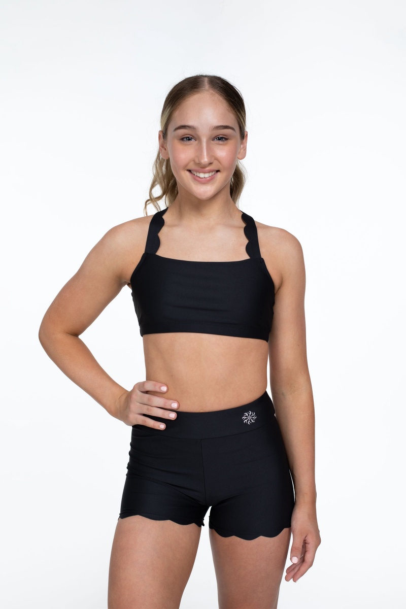 Top Bloch Flo Active Megan Scalloped Edge Bra Bambino Nere | UITND54330