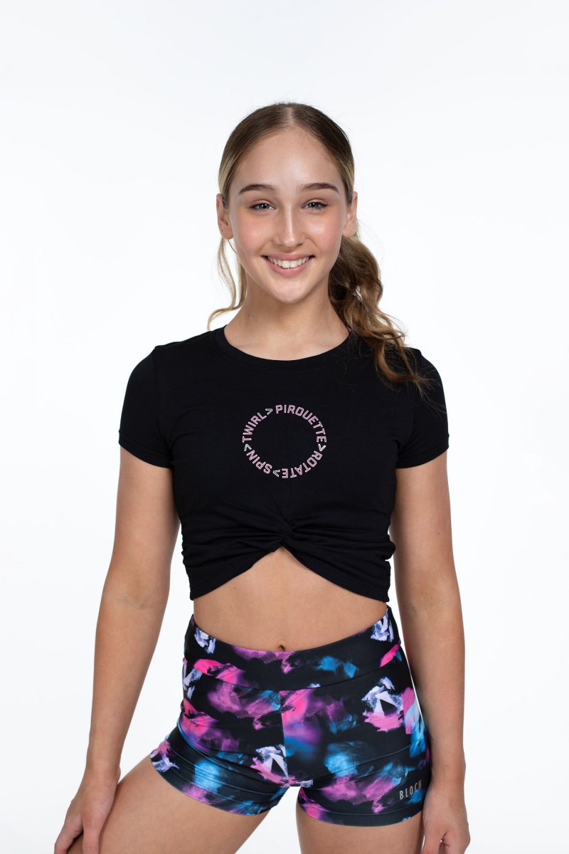 Top Bloch Flo Active Mock Tie Crop Tee Bambino Nere | ZITNQ33137