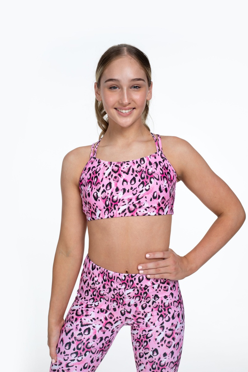 Top Bloch Flo Active Remi Criss Cross Back Bra Bambino Leopardate | ZITMJ81007