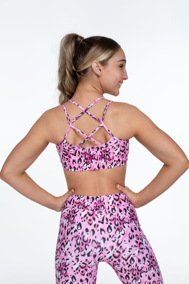 Top Bloch Flo Active Remi Criss Cross Back Bra Bambino Leopardate | ZITMJ81007