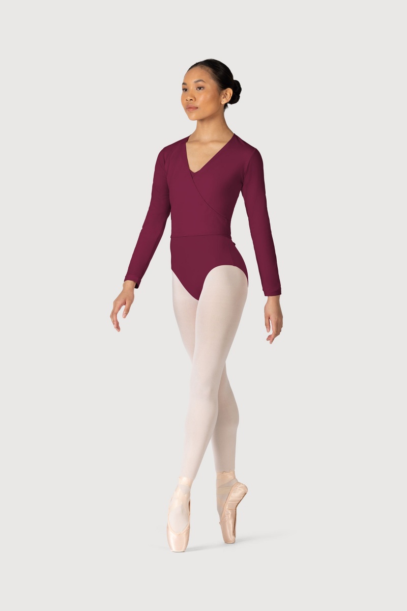 Top Bloch Overture Crossover Long Sleeve Wrap Donna Bordeaux | TITPQ34185