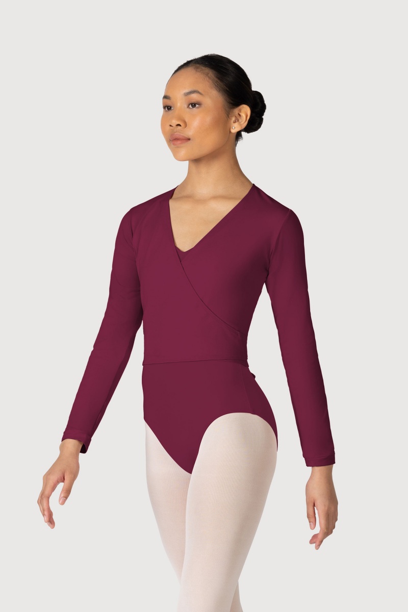 Top Bloch Overture Crossover Long Sleeve Wrap Donna Bordeaux | TITPQ34185