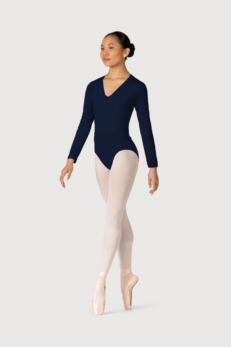 Top Bloch Overture Crossover Long Sleeve Wrap Donna Blu Marino | EITHC19704