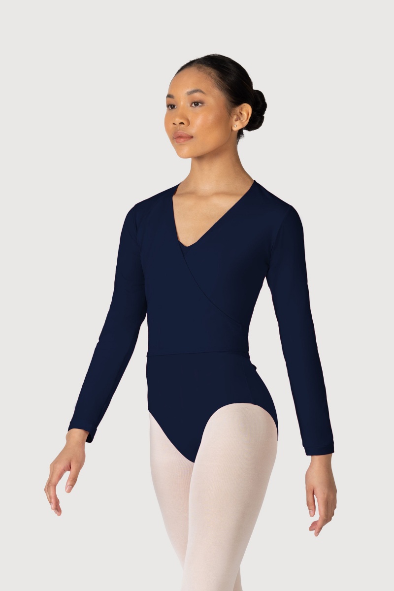 Top Bloch Overture Crossover Long Sleeve Wrap Donna Blu Marino | EITHC19704