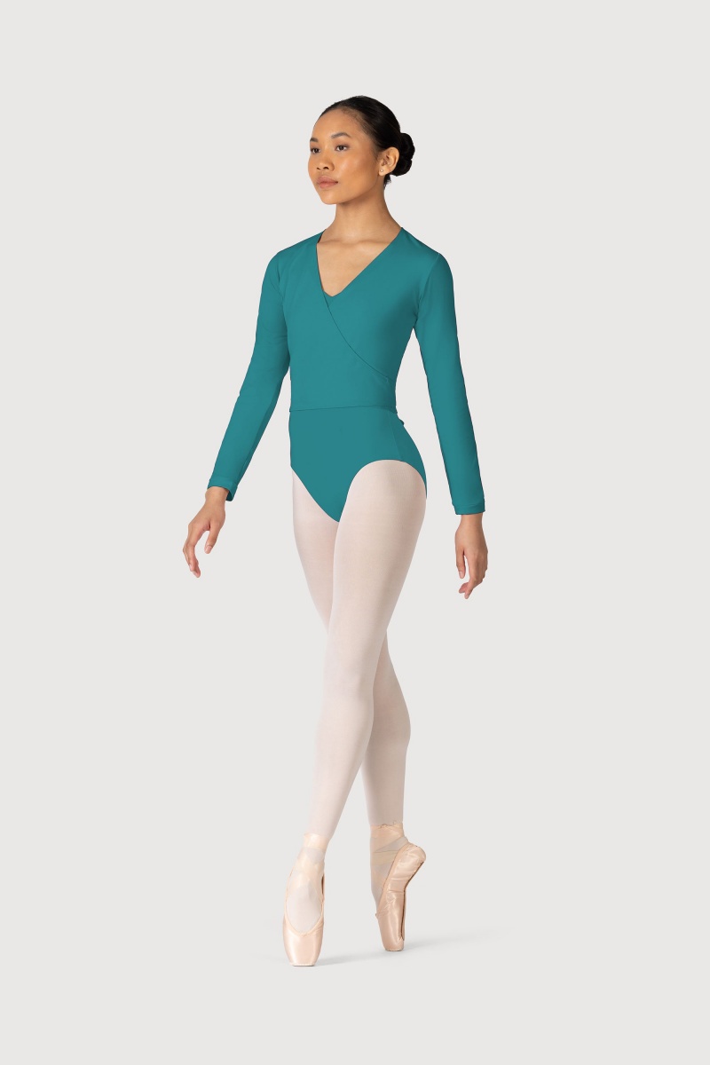 Top Bloch Overture Crossover Long Sleeve Wrap Donna Teal | ITNEJ71390