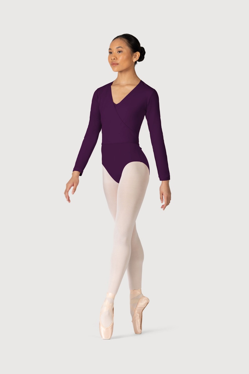 Top Bloch Overture Crossover Long Sleeve Wrap Donna Plum | ITJKU39116