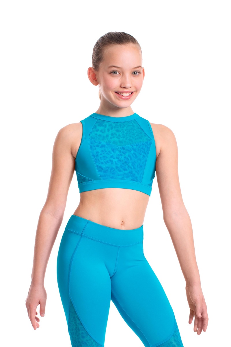 Top Bloch Sheenah Animal Printed Mesh Crop Bambino Verde Acqua | ITICD97960