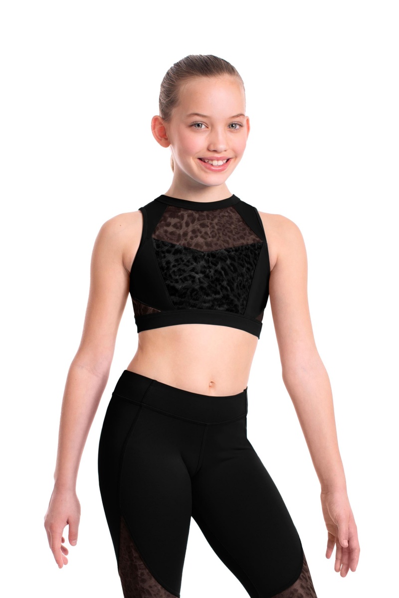 Top Bloch Sheenah Animal Printed Mesh Crop Bambino Nere | TITWZ23078